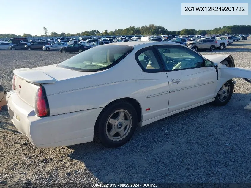 2004 Chevrolet Monte Carlo Ss VIN: 2G1WX12K249201722 Lot: 40221919