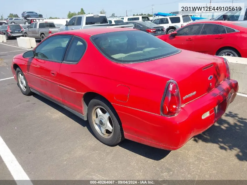 2004 Chevrolet Monte Carlo Ls VIN: 2G1WW12E449105619 Lot: 40264067