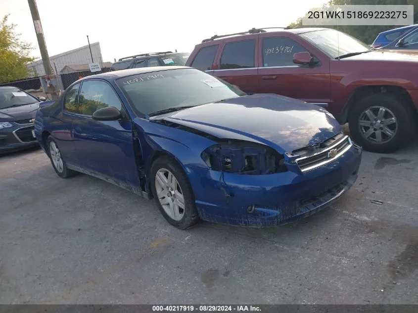 2006 Chevrolet Monte Carlo Lt VIN: 2G1WK151869223275 Lot: 40217919