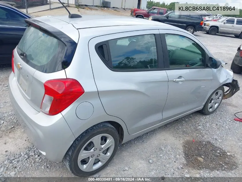 2020 Chevrolet Spark Fwd Ls Automatic VIN: KL8CB6SA8LC418964 Lot: 40330451