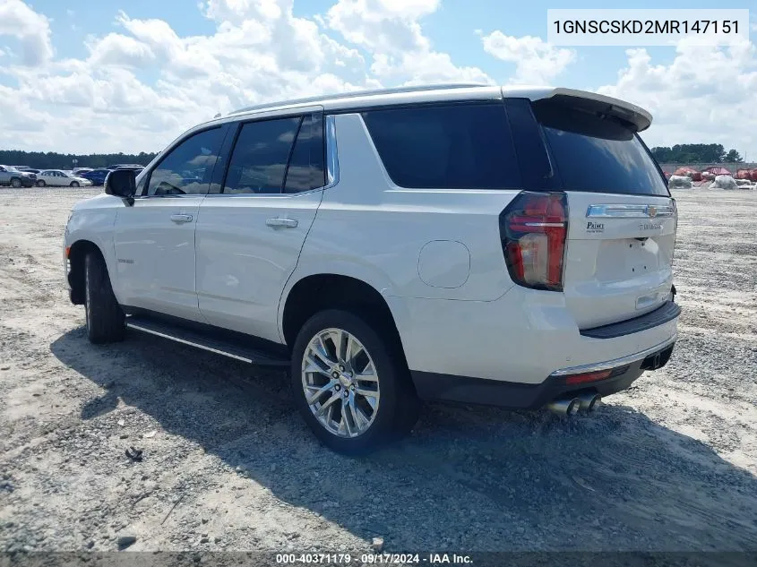 2021 Chevrolet Tahoe 2Wd Premier VIN: 1GNSCSKD2MR147151 Lot: 40371179