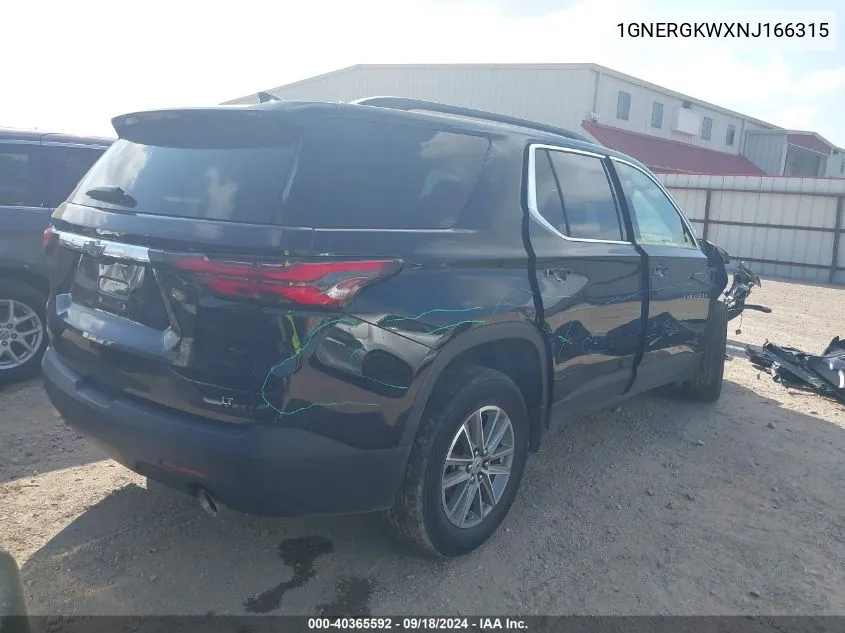 2022 Chevrolet Traverse Lt VIN: 1GNERGKWXNJ166315 Lot: 40365592