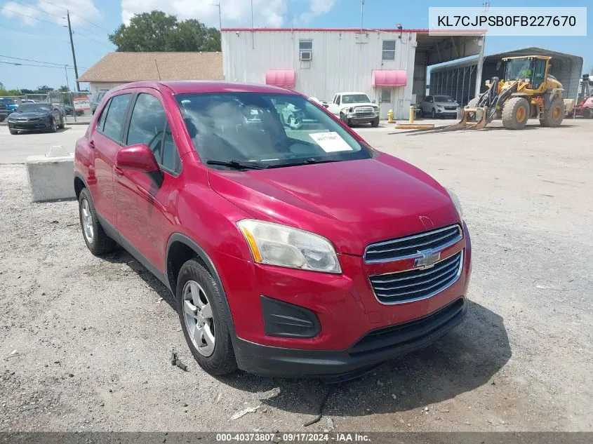 2015 Chevrolet Trax 1Ls VIN: KL7CJPSB0FB227670 Lot: 40373807