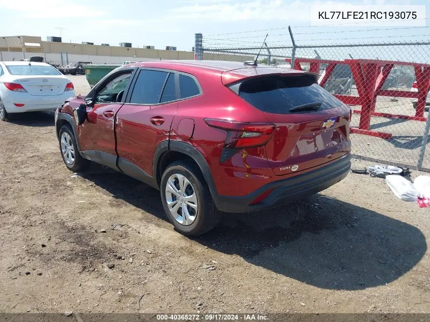 2024 Chevrolet Trax Fwd Sp VIN: KL77LFE21RC193075 Lot: 40365272