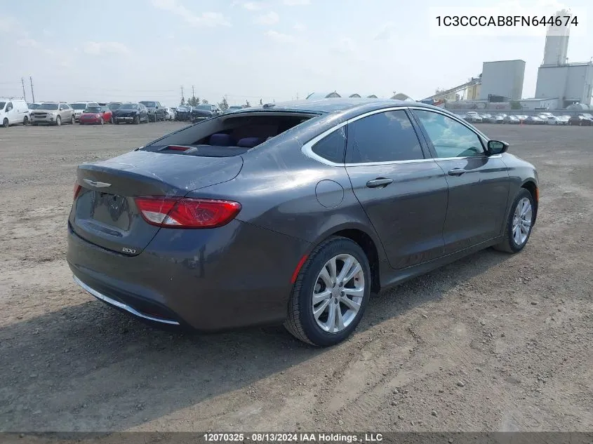 2015 Chrysler 200 Limited VIN: 1C3CCCAB8FN644674 Lot: 12070325