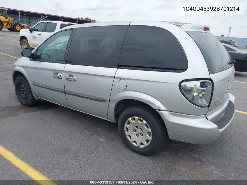 2002 Chrysler Voyager Lx VIN: 1C4GJ45392B701214 Lot: 40319307