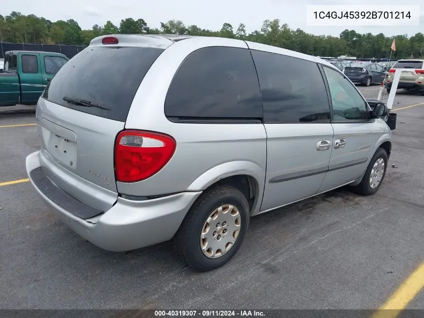 2002 Chrysler Voyager Lx VIN: 1C4GJ45392B701214 Lot: 40319307