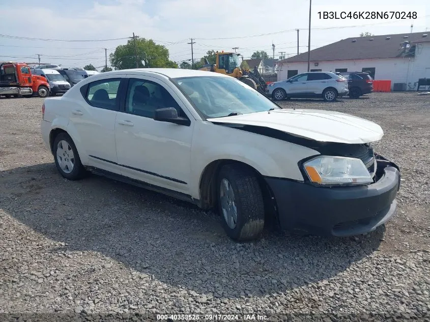 2008 Dodge Avenger Se VIN: 1B3LC46K28N670248 Lot: 40353525