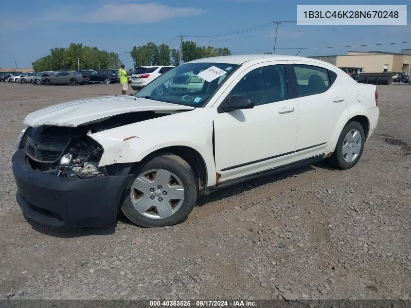 2008 Dodge Avenger Se VIN: 1B3LC46K28N670248 Lot: 40353525