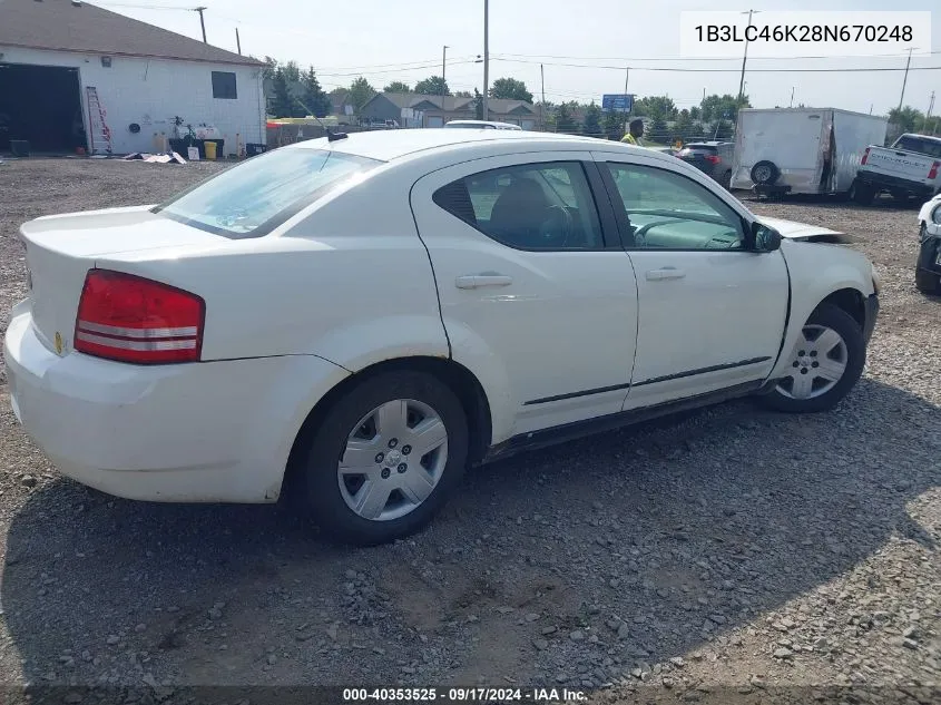 2008 Dodge Avenger Se VIN: 1B3LC46K28N670248 Lot: 40353525