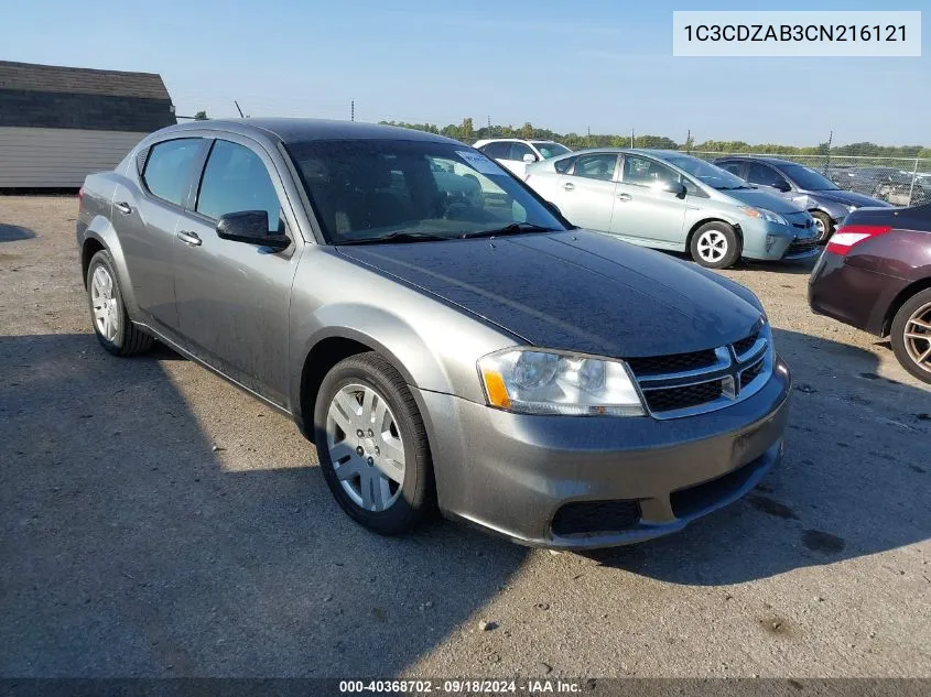 2012 Dodge Avenger Se VIN: 1C3CDZAB3CN216121 Lot: 40368702