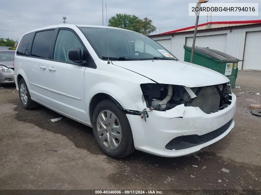 2017 Dodge Grand Caravan Se VIN: 2C4RDGBG4HR794016 Lot: 40346006