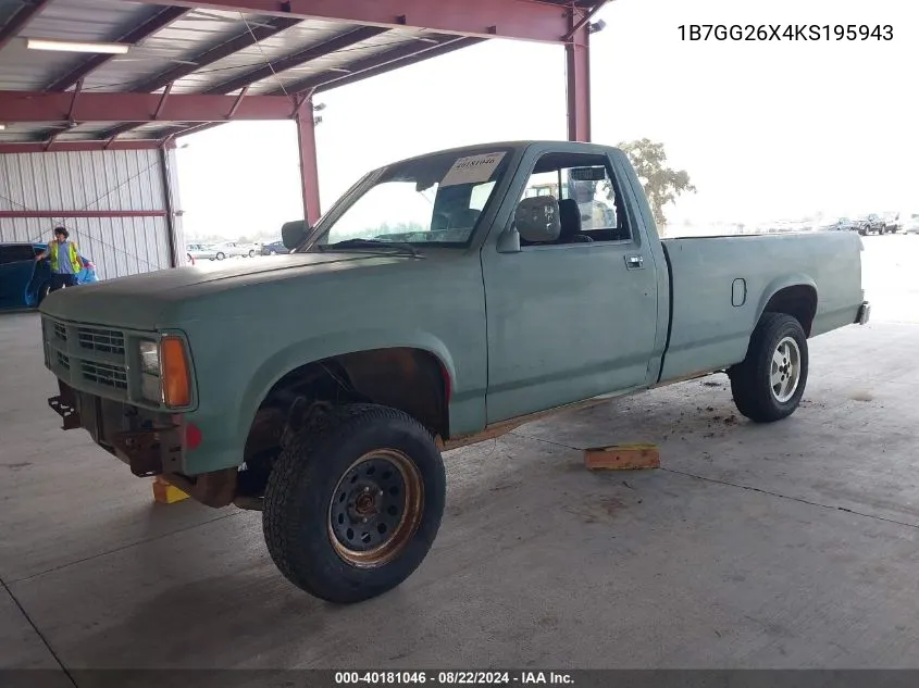 1989 Dodge Dakota VIN: 1B7GG26X4KS195943 Lot: 40181046