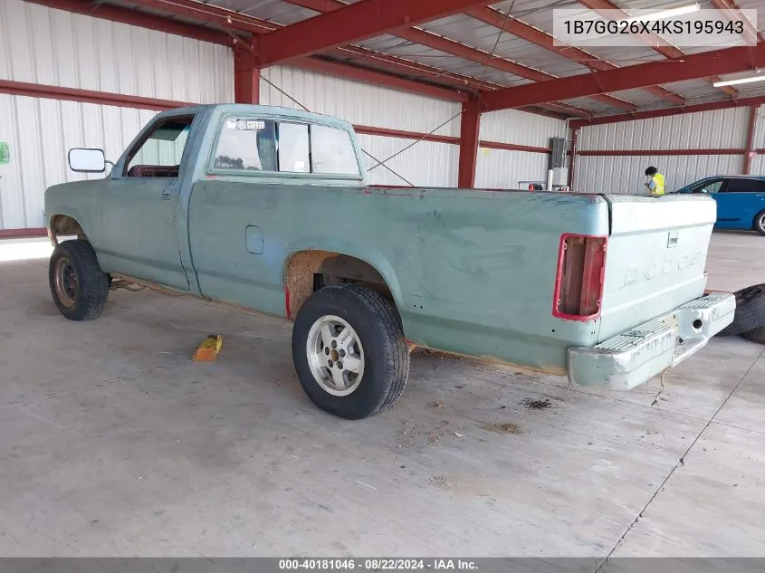 1989 Dodge Dakota VIN: 1B7GG26X4KS195943 Lot: 40181046