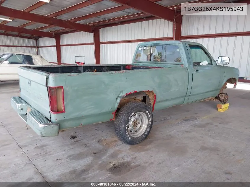 1989 Dodge Dakota VIN: 1B7GG26X4KS195943 Lot: 40181046