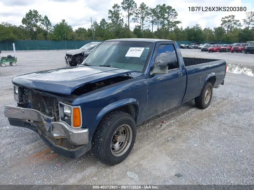 1989 Dodge Dakota VIN: 1B7FL26X3KS200380 Lot: 40372901