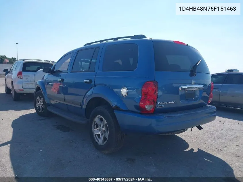 2006 Dodge Durango Slt VIN: 1D4HB48N76F151463 Lot: 40345667