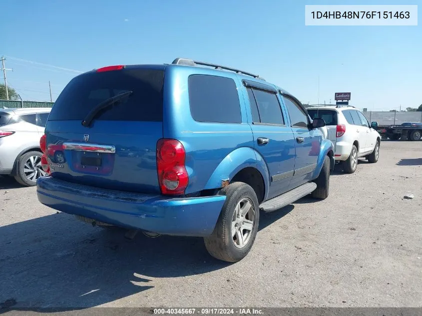 2006 Dodge Durango Slt VIN: 1D4HB48N76F151463 Lot: 40345667