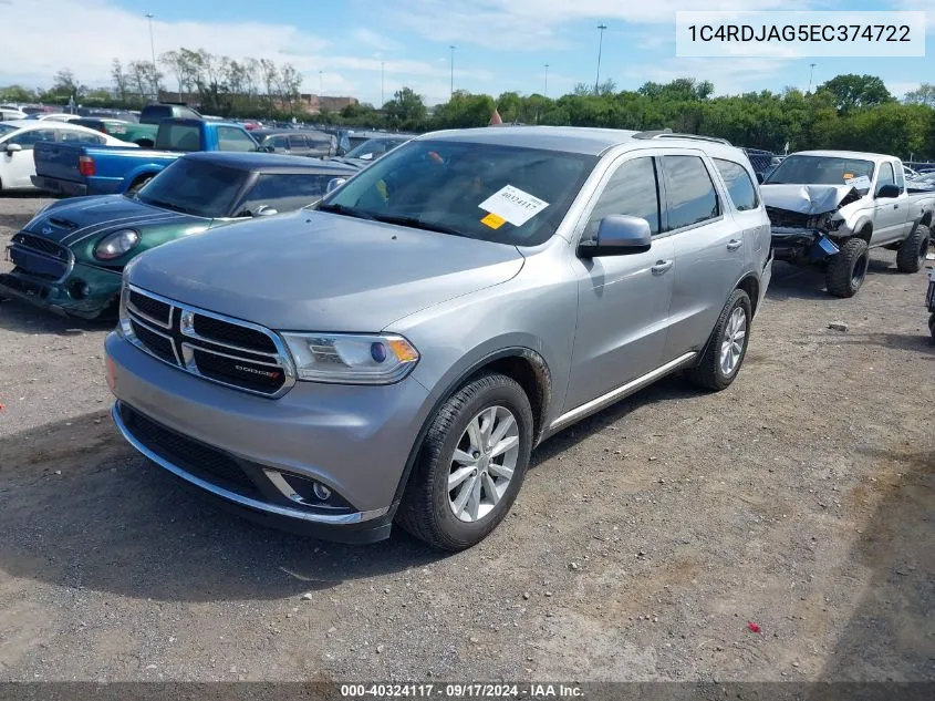 2014 Dodge Durango Sxt VIN: 1C4RDJAG5EC374722 Lot: 40324117