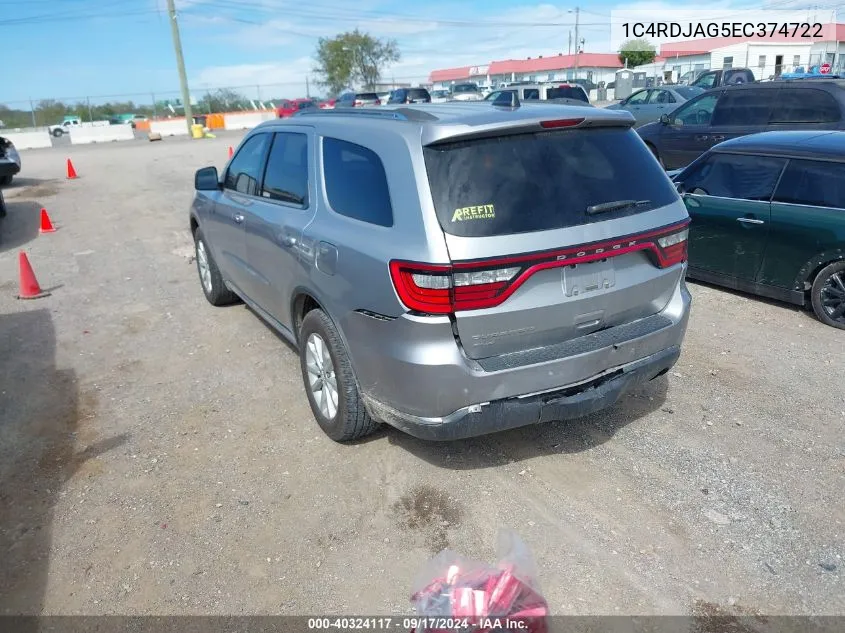 1C4RDJAG5EC374722 2014 Dodge Durango Sxt