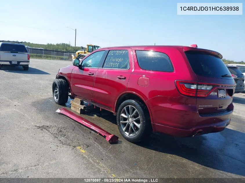 2017 Dodge Durango Gt VIN: 1C4RDJDG1HC638938 Lot: 12070597