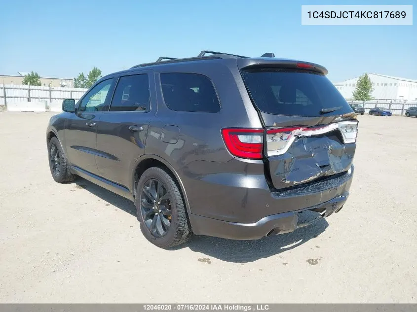 2019 Dodge Durango R/T VIN: 1C4SDJCT4KC817689 Lot: 12046020