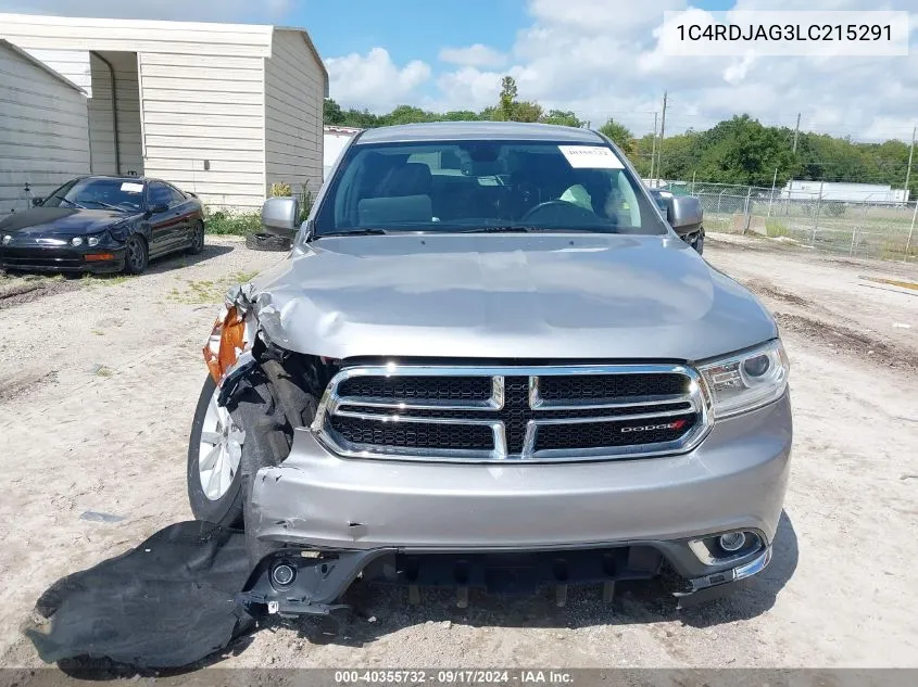 2020 Dodge Durango Sxt Awd VIN: 1C4RDJAG3LC215291 Lot: 40355732