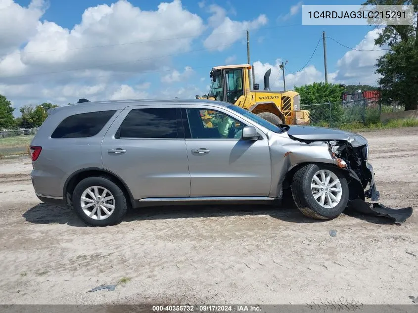 2020 Dodge Durango Sxt Awd VIN: 1C4RDJAG3LC215291 Lot: 40355732