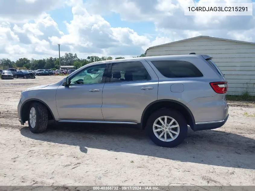 2020 Dodge Durango Sxt Awd VIN: 1C4RDJAG3LC215291 Lot: 40355732