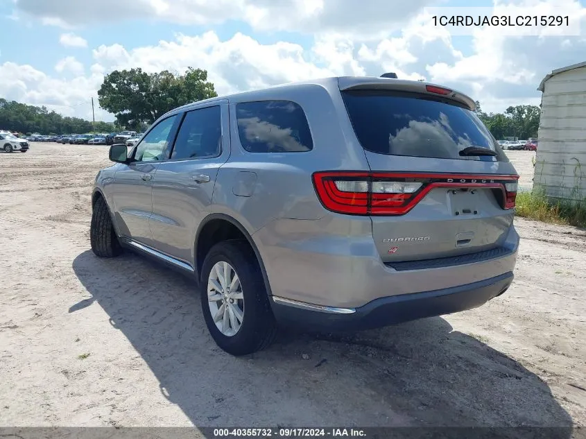 1C4RDJAG3LC215291 2020 Dodge Durango Sxt Awd