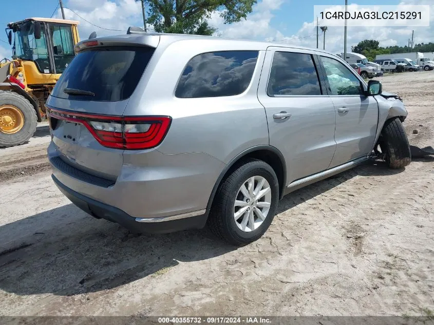 2020 Dodge Durango Sxt Awd VIN: 1C4RDJAG3LC215291 Lot: 40355732