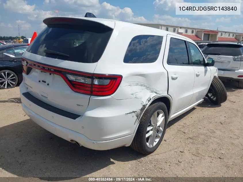 2024 Dodge Durango Gt Awd VIN: 1C4RDJDG5RC143840 Lot: 40352484