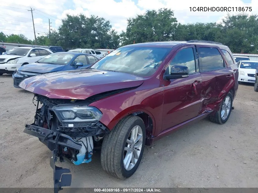 2024 Dodge Durango Gt Plus Rwd VIN: 1C4RDHDG0RC118675 Lot: 40369165