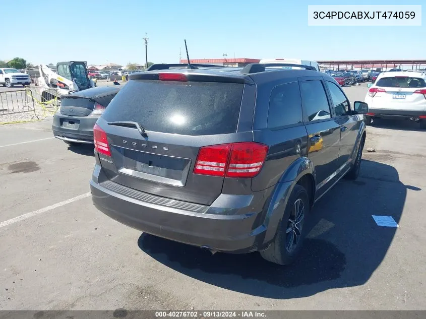 2018 Dodge Journey Se VIN: 3C4PDCABXJT474059 Lot: 40276702