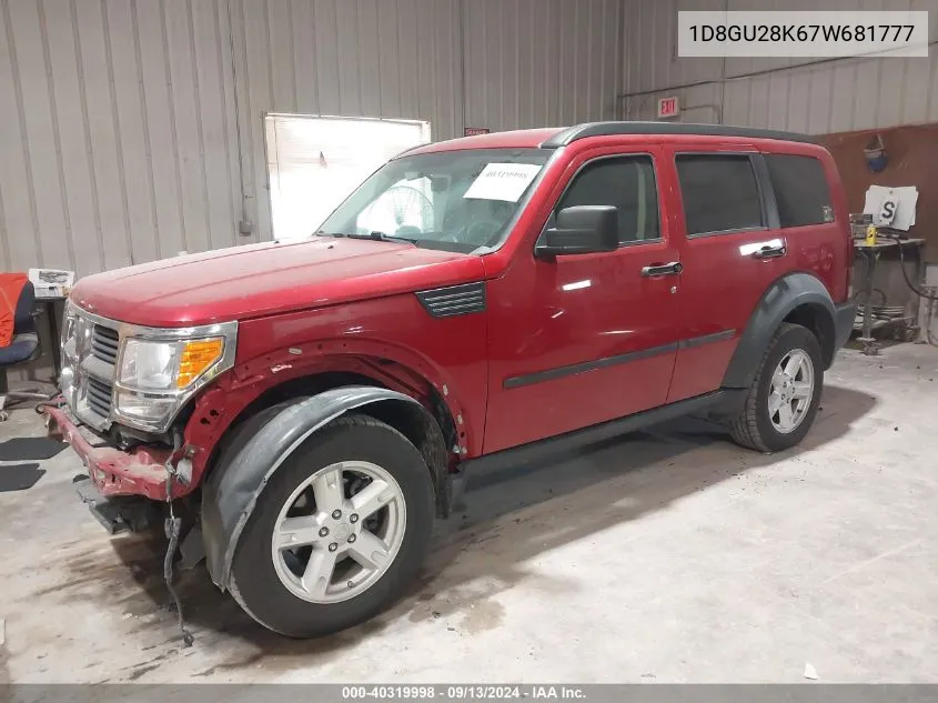 2007 Dodge Nitro Sxt VIN: 1D8GU28K67W681777 Lot: 40319998