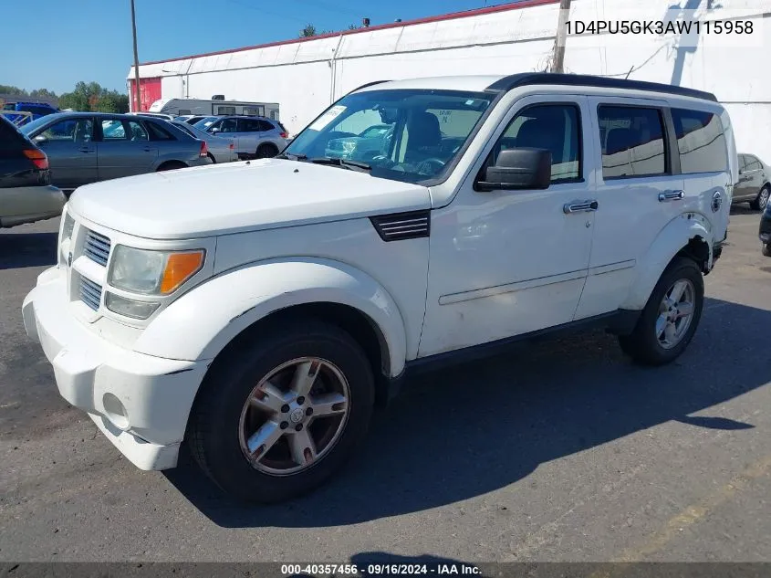 2010 Dodge Nitro Sxt VIN: 1D4PU5GK3AW115958 Lot: 40357456