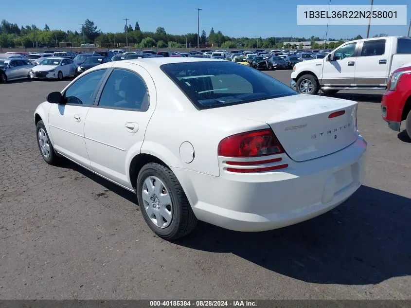 2002 Dodge Stratus Se VIN: 1B3EL36R22N258001 Lot: 40185384