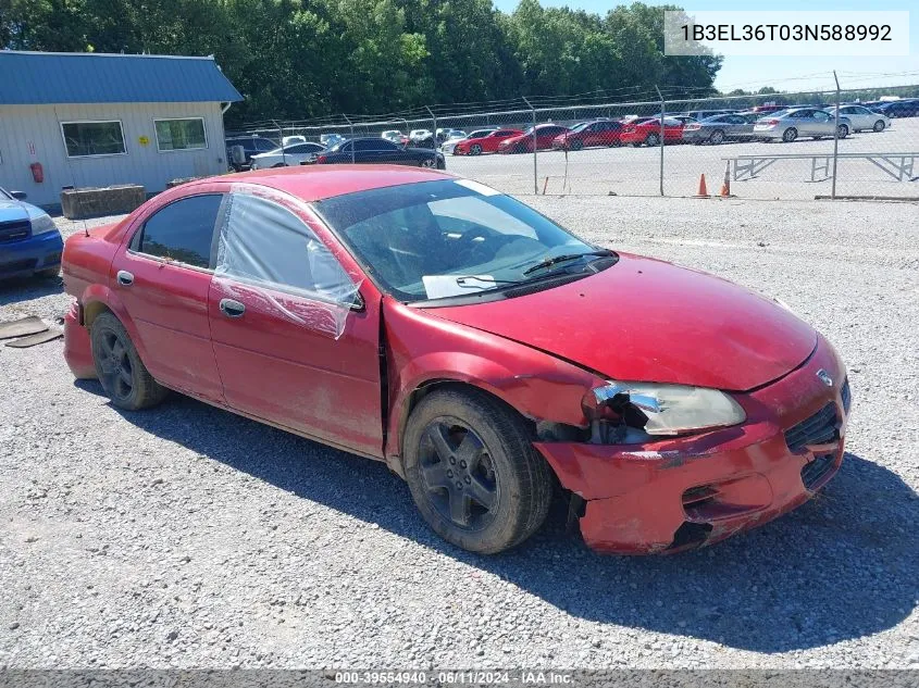 2003 Dodge Stratus Se VIN: 1B3EL36T03N588992 Lot: 39554940