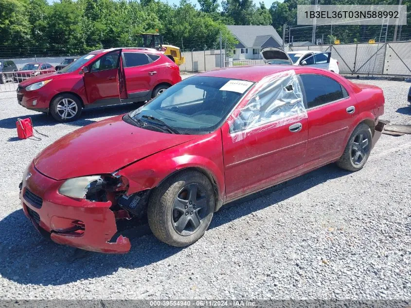 2003 Dodge Stratus Se VIN: 1B3EL36T03N588992 Lot: 39554940