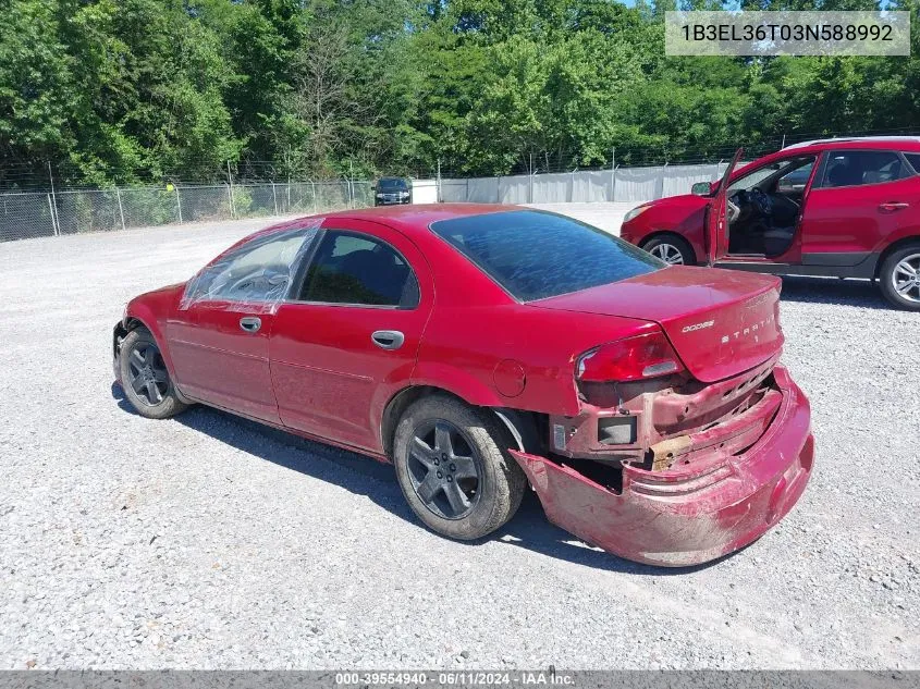 2003 Dodge Stratus Se VIN: 1B3EL36T03N588992 Lot: 39554940