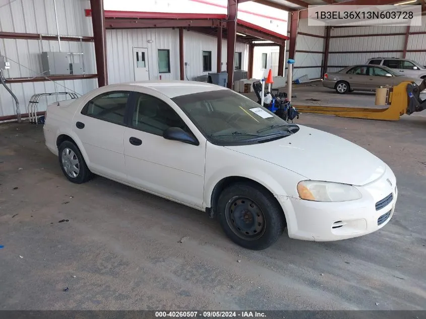 2003 Dodge Stratus Se VIN: 1B3EL36X13N603728 Lot: 40260507