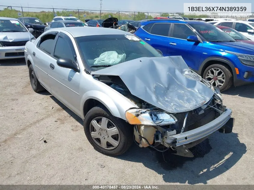 2004 Dodge Stratus Se VIN: 1B3EL36X74N389359 Lot: 40178457