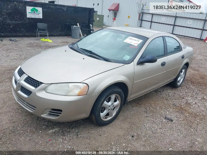 2004 Dodge Stratus Se VIN: 1B3EL36X24N419027 Lot: 40219139