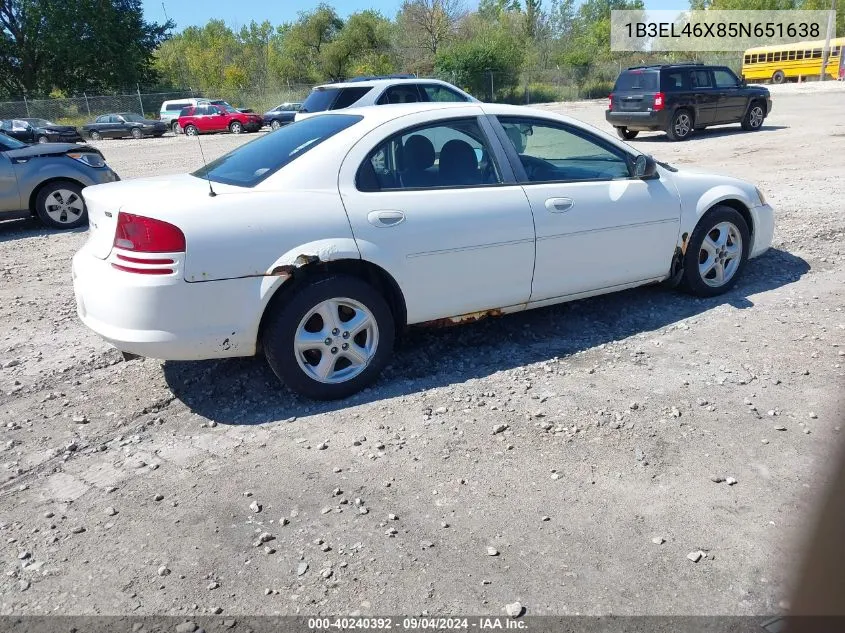 2005 Dodge Stratus Sxt VIN: 1B3EL46X85N651638 Lot: 40240392