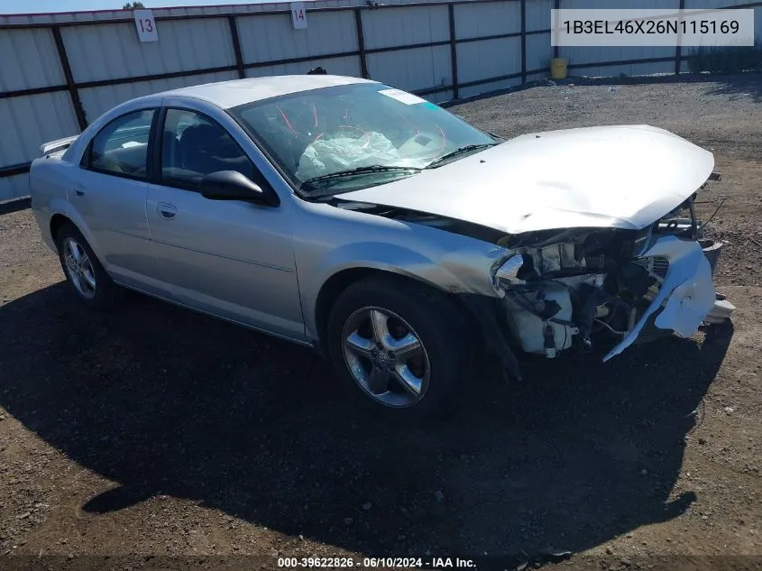 2006 Dodge Stratus Sxt VIN: 1B3EL46X26N115169 Lot: 39622826