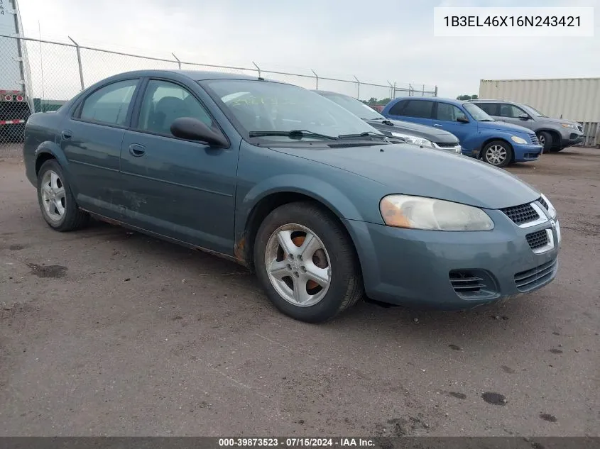 2006 Dodge Stratus Sxt VIN: 1B3EL46X16N243421 Lot: 39873523