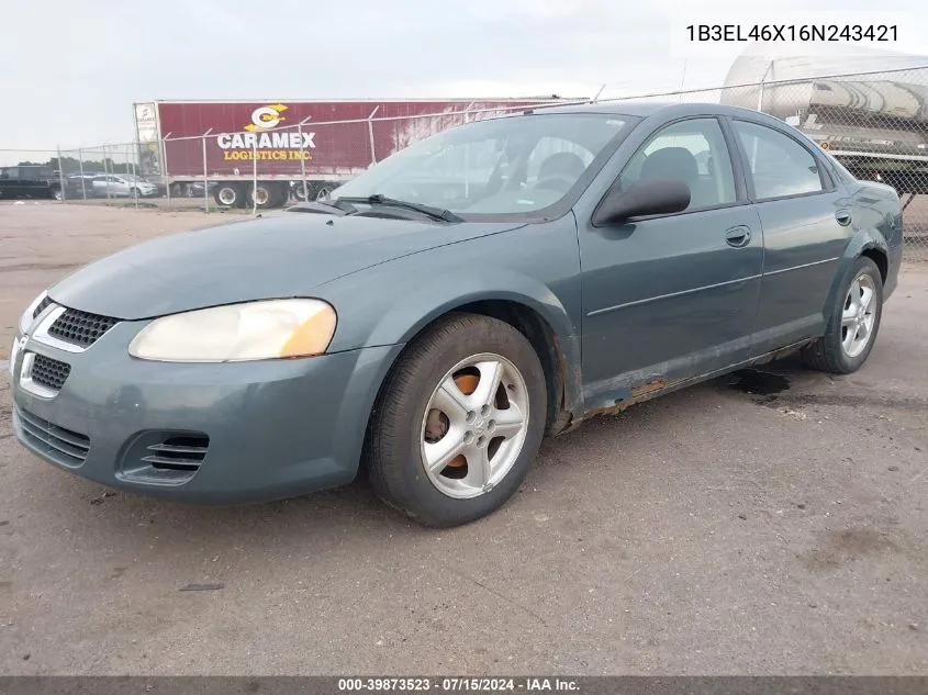 2006 Dodge Stratus Sxt VIN: 1B3EL46X16N243421 Lot: 39873523