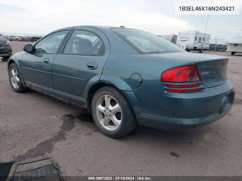 2006 Dodge Stratus Sxt VIN: 1B3EL46X16N243421 Lot: 39873523