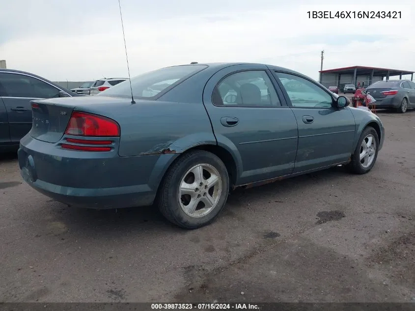 2006 Dodge Stratus Sxt VIN: 1B3EL46X16N243421 Lot: 39873523