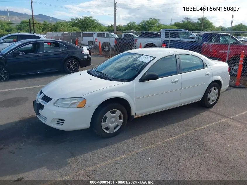 2006 Dodge Stratus Sxt VIN: 1B3EL46T66N160807 Lot: 40003431